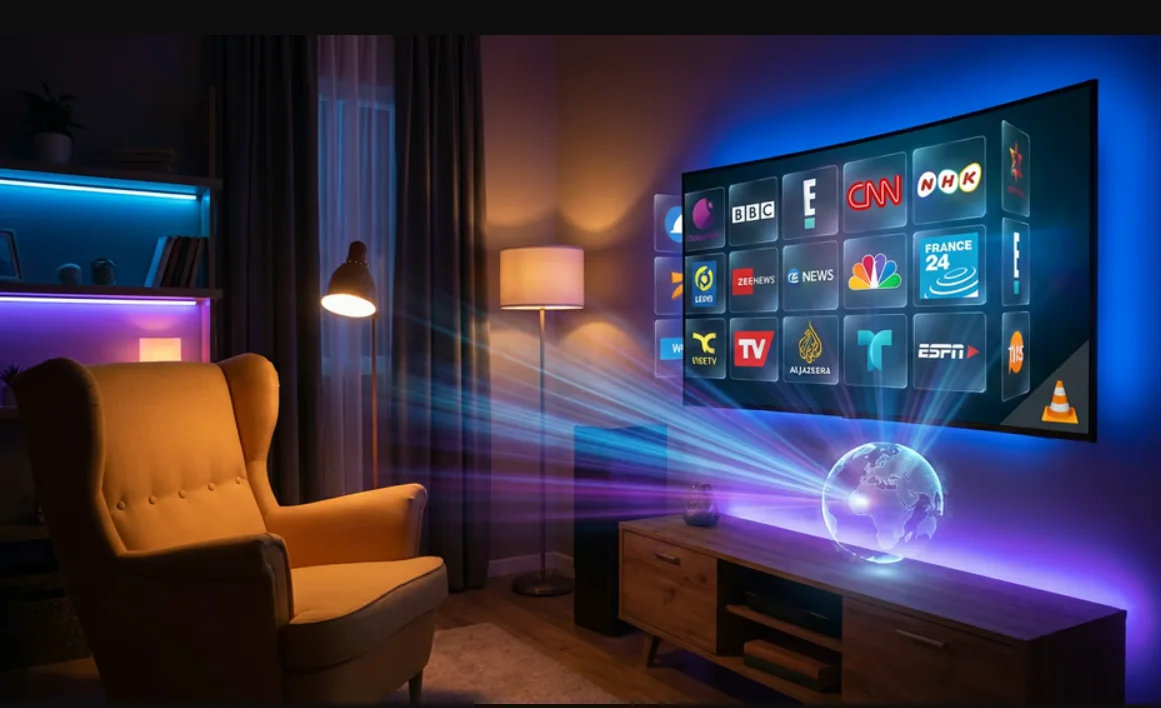 IPTV VOD Belgium page with movie and series streaming atmosphere